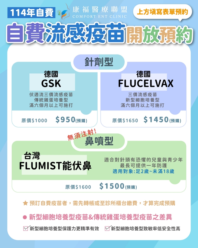 114年自費流感疫苗開始預約囉！